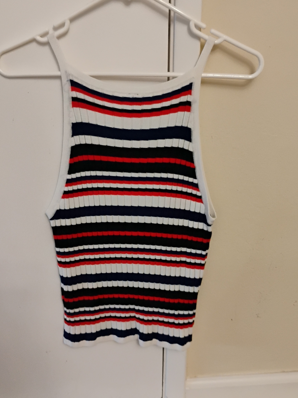 H&M Striped Ribbed Tank in White, Navy & Red - Picture 3 of 3